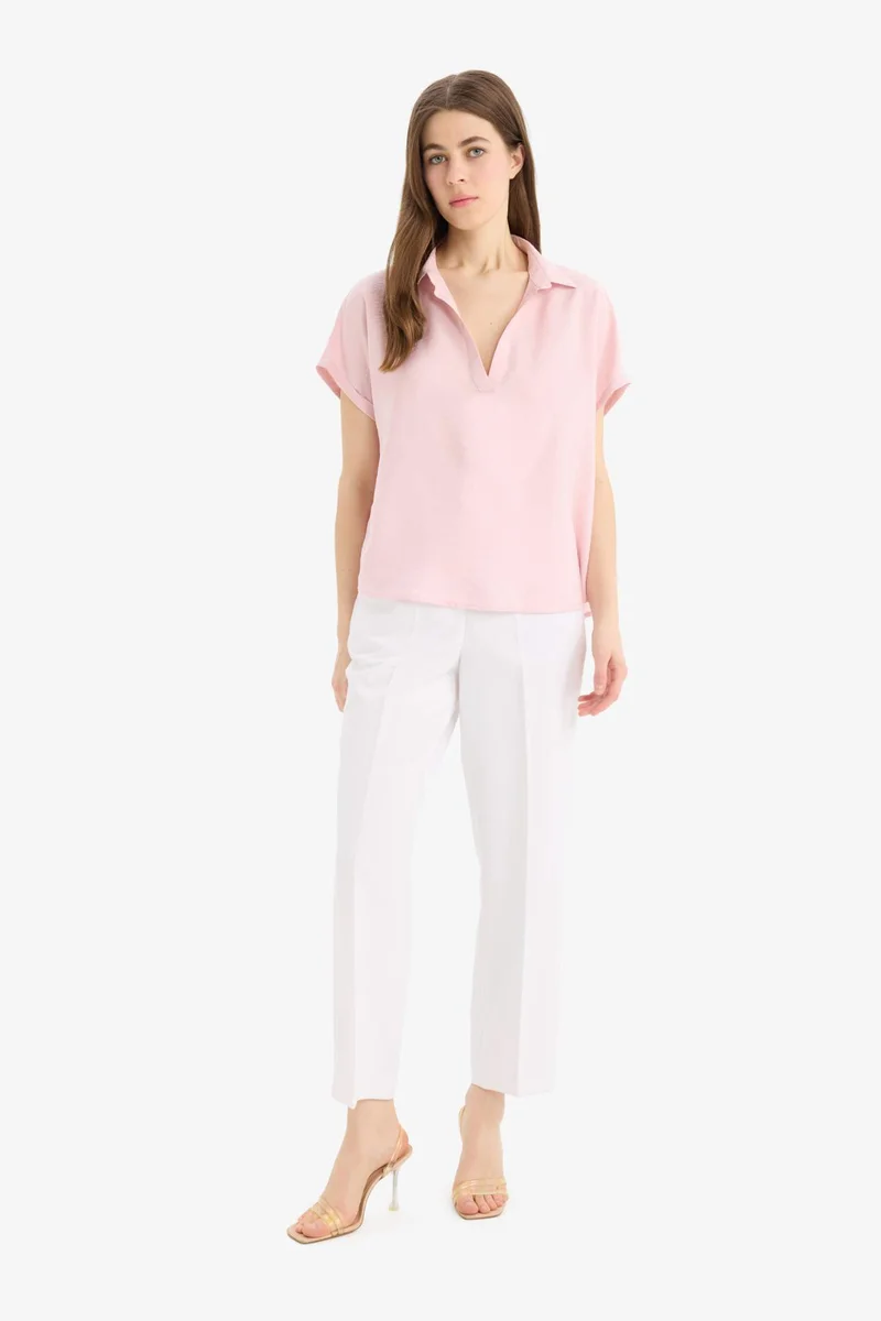 ديفاكتو Comfort Fit Shirt Collar Short Sleeve Blouse