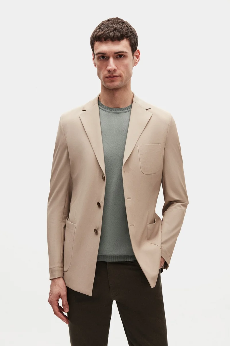 D'S DAMAT Ds Damat Slim Fit Beige Diagonal Fabric Jacket