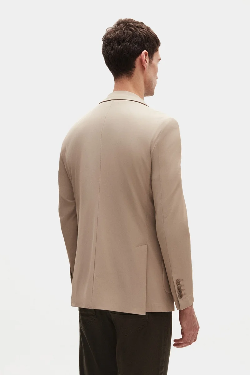 D'S DAMAT Ds Damat Slim Fit Beige Diagonal Fabric Jacket