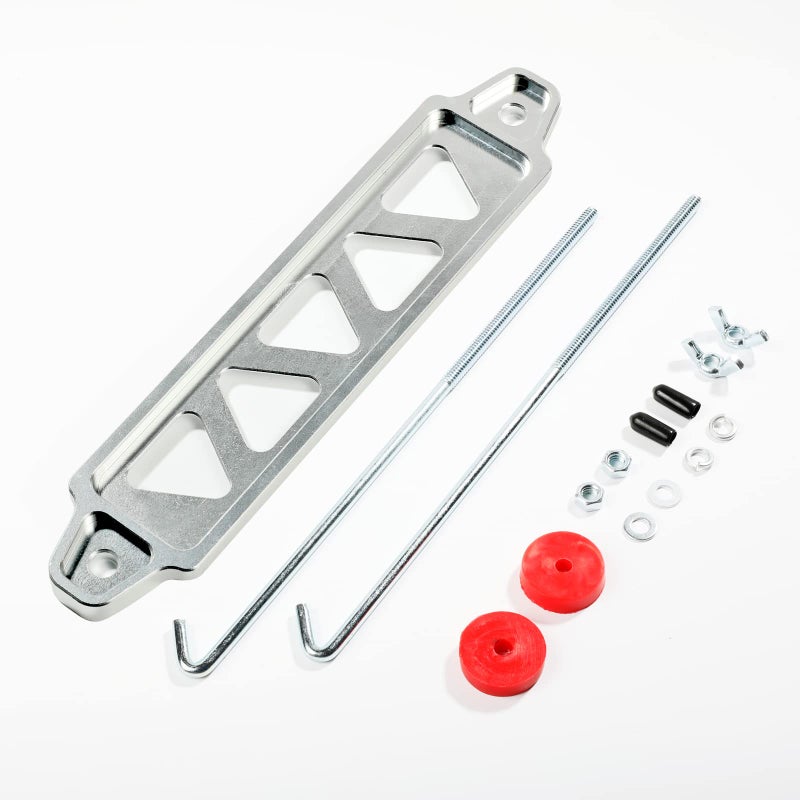 Battery Hold Down Bracket Holder Car Battery Holder Kit with 10in J boltsAluminum Alloy Battery Tie Down Mount Bracket Battery Tray for Car Battery Mount Bracket Hold Lock Accessories Silver
