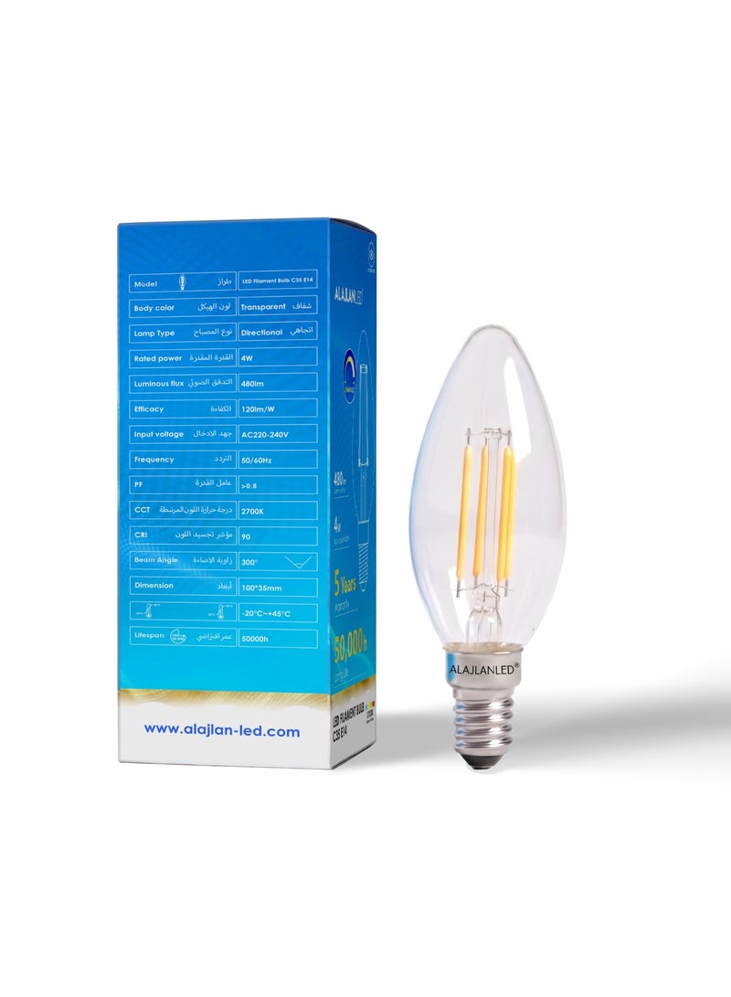ALAJLAN LED LED Filament Bulb E14 4W 2700K CRI 90 Warm White - 12 Pieces Pack - Image 4