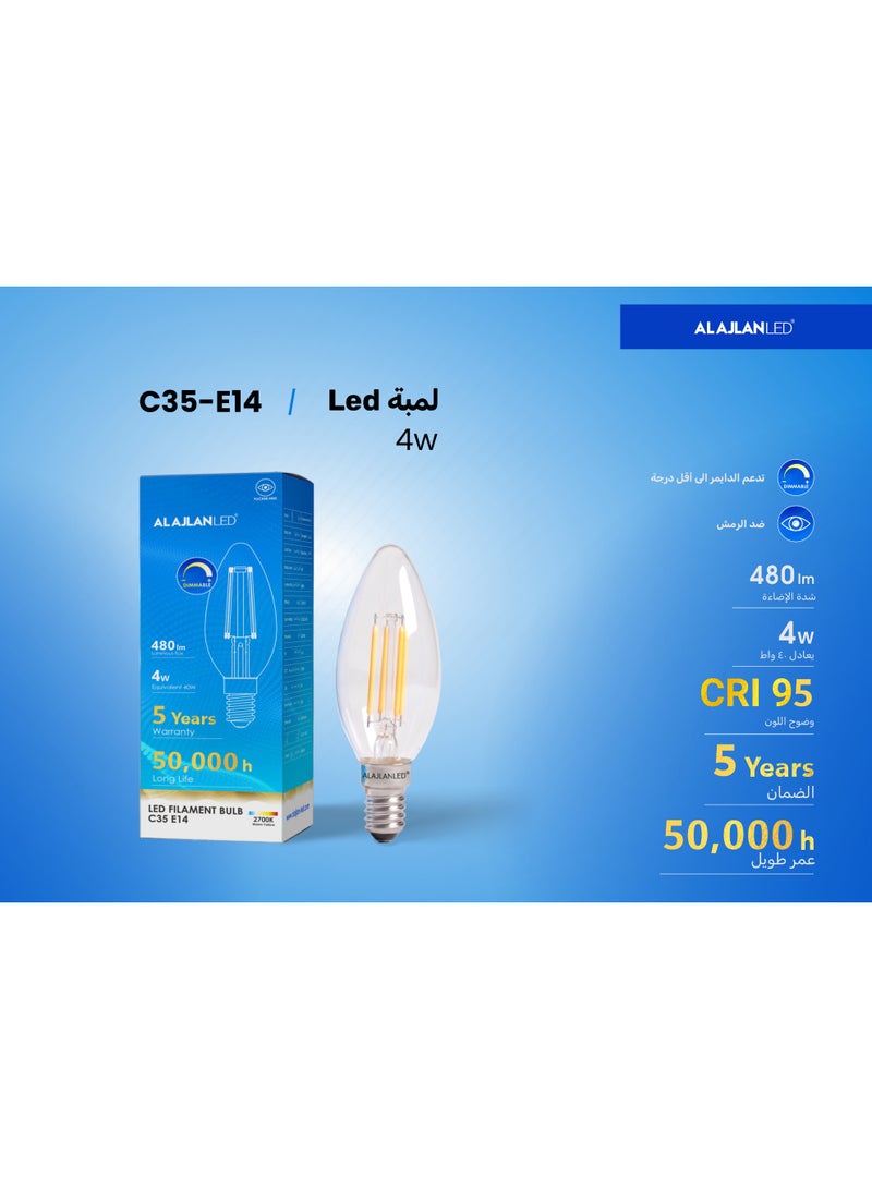 ALAJLAN LED LED Filament Bulb E14 4W 2700K CRI 90 Warm White - 12 Pieces Pack - Image 5