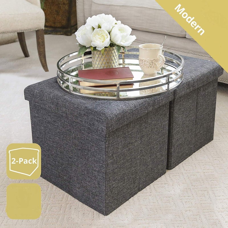 ASUVI Cube Shape Storage Chair Foot Rest Ottoman Bench Solution Stool for Home Storage Organization with Cushion Seat Lid 1 Pack - Image 3