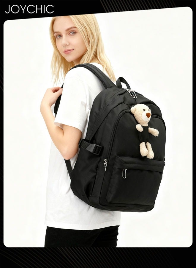 Joychic حقيبة ظهر بسيطة للطلاب بنمط سادة وحقيبة ظهر يومية كبيرة الحجم مع أحزمة كتف قابلة للتعديل للطلاب المتوسطين والثانويين باللون الأسود - Image 2