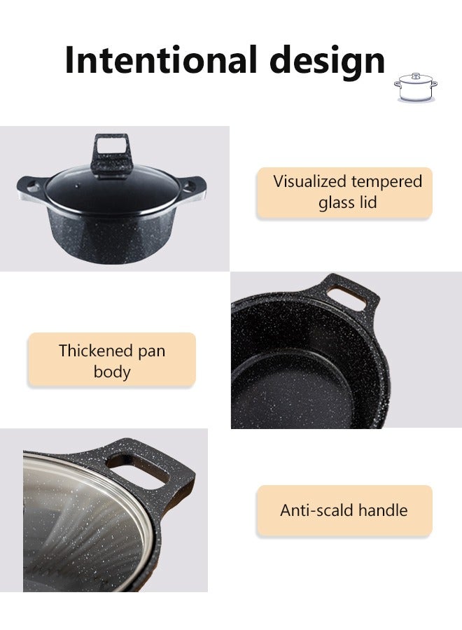 HK 10-Piece Kitchen Cookware set, Casserole Set And Frying Pan With Non Stick Cookware sets ,Finish Glass lid PFOA-Free  20-24-28-32 cm (Deep Stockpot) + 28 cm (shallow Stockpot)（Black） - Image 5