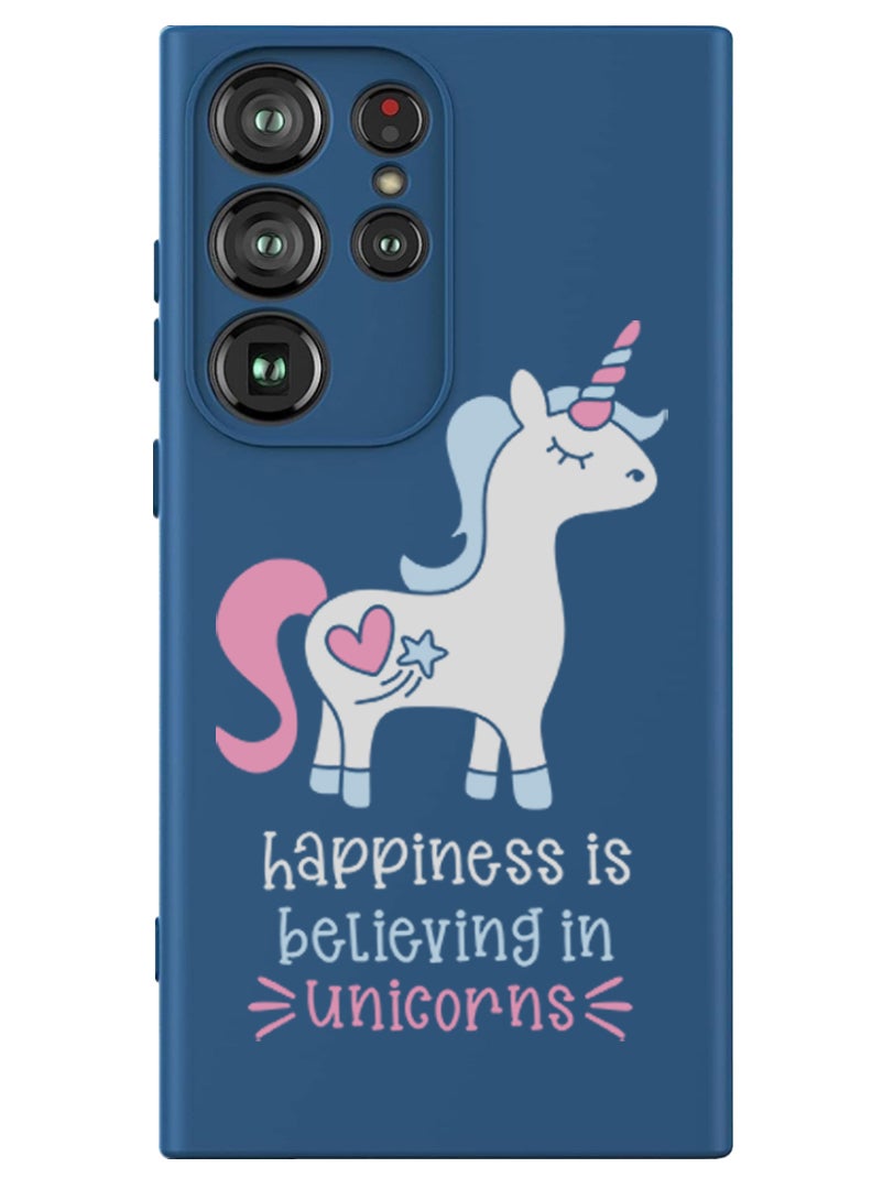 Theodor Protective Slim Fit Case Liquid Silicone Cover with Full Body Protection Anti-Scratch Shockproof Case For Samsung Galaxy S24 Ultra (Blue) - Happiness is believing in Unicorns - Image 1