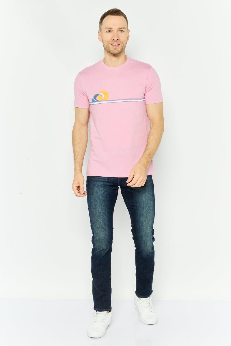 GAP Men Crew Neck Short Sleeve Graphic Print T Shirt, Light Pink Combo - Image 3