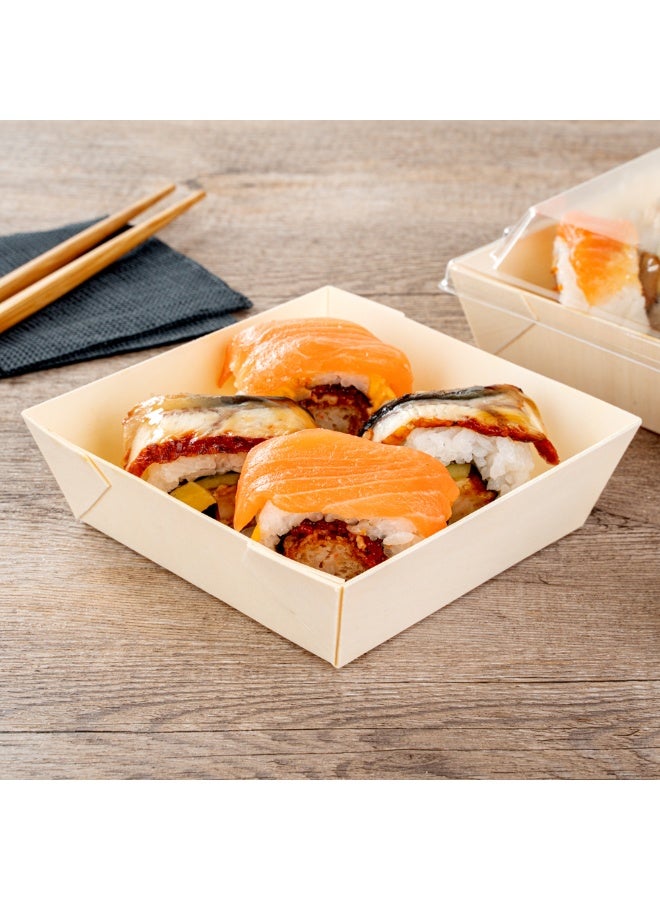 Restaurantware Taipei 14 Ounce Food Containers, 100 Square Wooden Bento Boxes - Lids Sold Separately, Grease Impermeable, Poplar To Go Boxes, Disposable, Serve Noodles, Dumplings, And More - Image 4