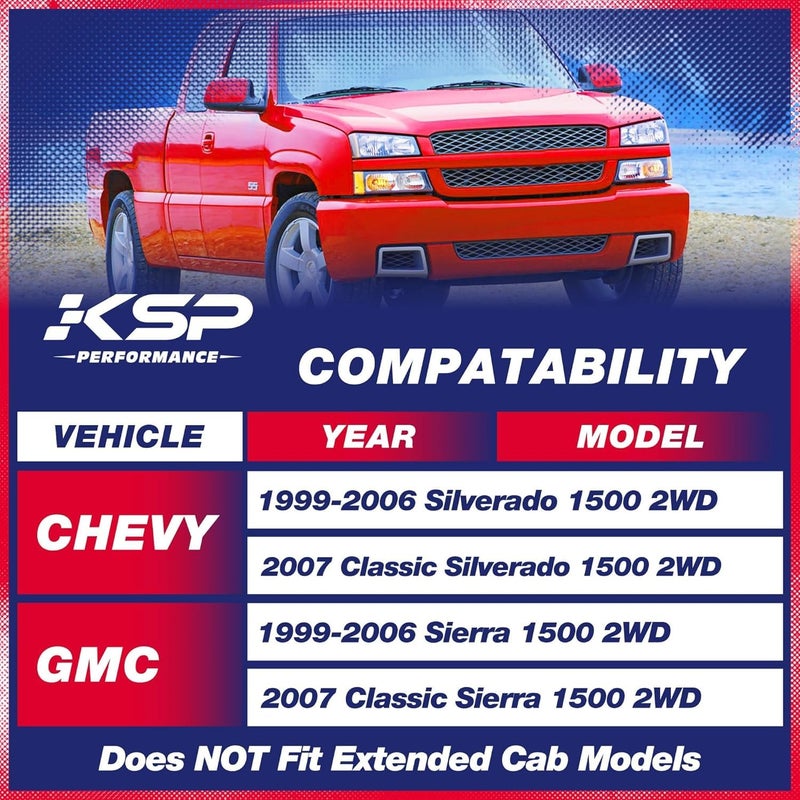 KSP PERFORMANCE KSP Lift Kits Set for 1999-2006 Silverado Sierra 1500, 3"Front and 2" Rear Leveling Kit Compatible With Che-vy GMC 2WD Truck, Whole Kits Include Front Lift Spacer Rear Lift Block and Extended U Bolts - Image 2