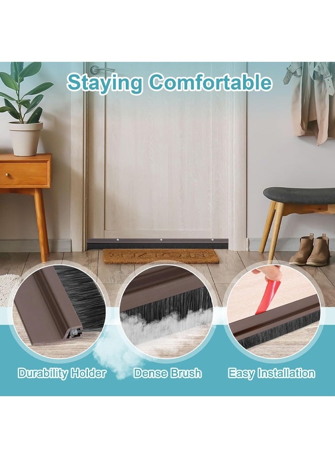 HQ-GAMING - Door Draft Stopper Adhesive Door Weather Stripping Door Bottom Seal Strip Under Door Sweep with Brush for Cold Insulation Dust Noise Blocker Door Brush Bottom Sweep Weatherproofing Solution for Gaps (Brown) - Image 1