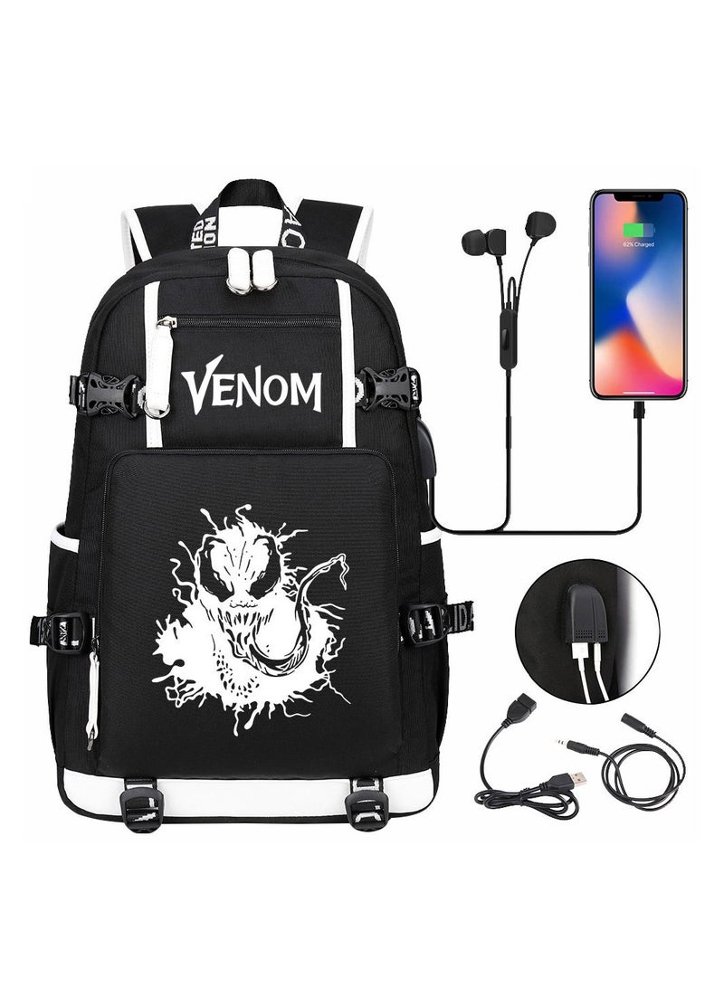 Venom USB printed leisure travel backpack