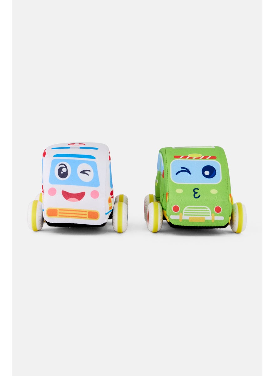 Preschool Fun - 2 Pcs Soft Pull Back Vehicle, Multicolor - Image 1