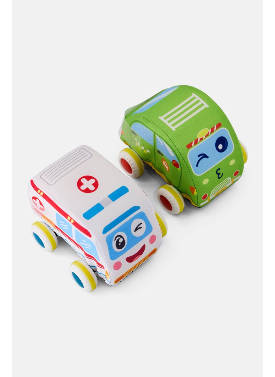 Preschool Fun - 2 Pcs Soft Pull Back Vehicle, Multicolor - Image 1