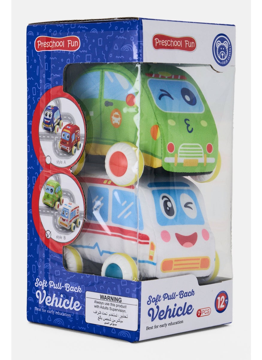 Preschool Fun - 2 Pcs Soft Pull Back Vehicle, Multicolor - Image 1
