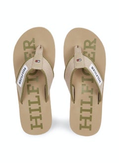 TOMMY HILFIGER Men's Hilfiger Monotype Webbing Strap Flip-Flops -  Polyester webbing upper, Beige  - Image 4