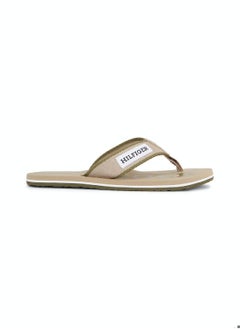 TOMMY HILFIGER Men's Hilfiger Monotype Webbing Strap Flip-Flops -  Polyester webbing upper, Beige  - Image 1