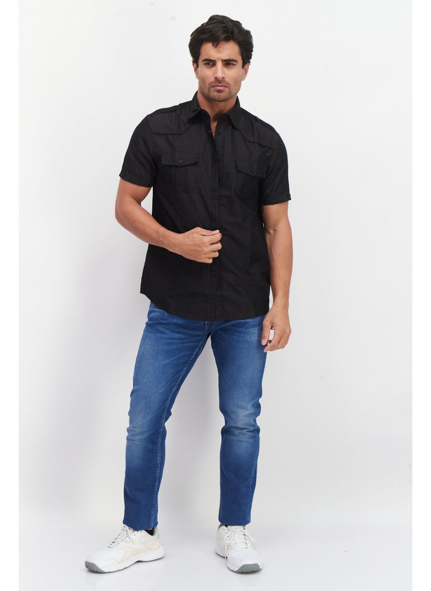 Cultura New York Men Regular Fit Short Sleeves Solid Casual Shirt, Black  - Image 3
