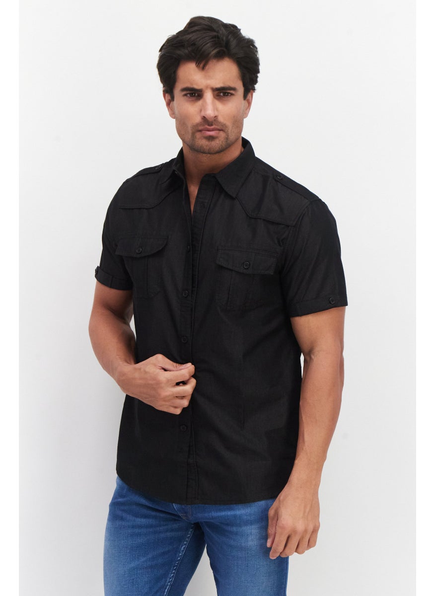 Cultura New York Men Regular Fit Short Sleeves Solid Casual Shirt, Black  - Image 1