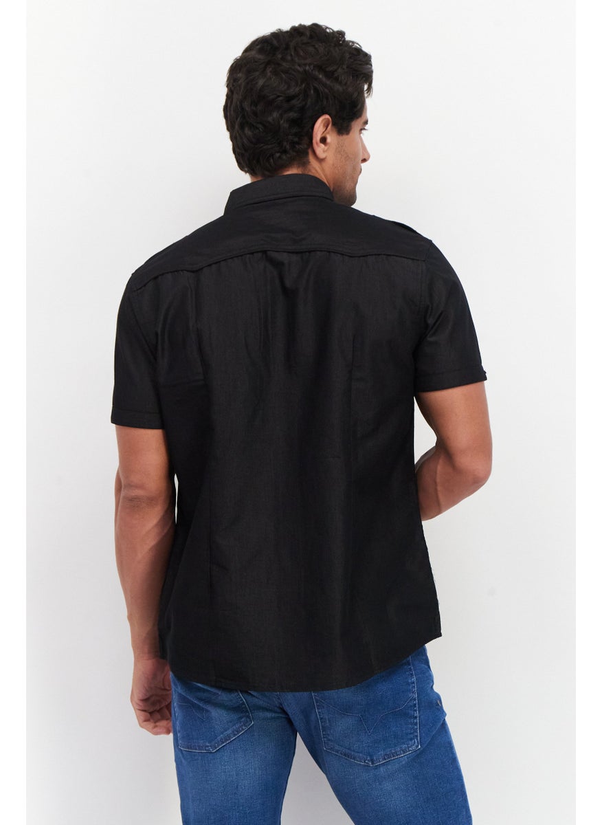 Cultura New York Men Regular Fit Short Sleeves Solid Casual Shirt, Black  - Image 4
