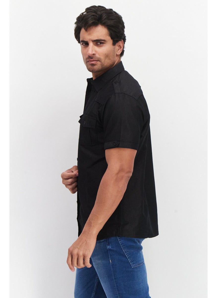 Cultura New York Men Regular Fit Short Sleeves Solid Casual Shirt, Black  - Image 2