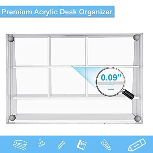 VITVITI Acrylic Desk Organizer, Clear Pencil Organizer for Desk, Multifunctional Desktop Stationary Pen Organizer, 8 Compartment Storage with Drawer, for Office/A4 Paper/Art Supply - Image 3