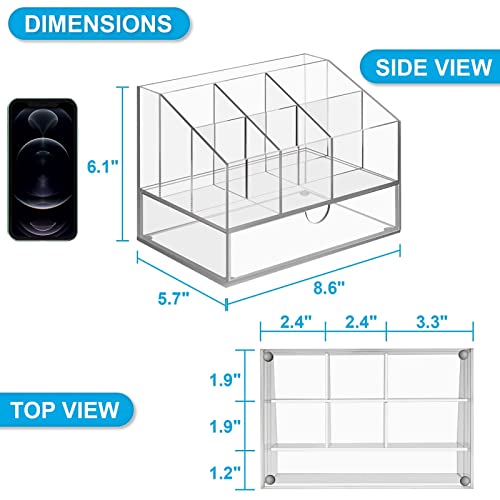 VITVITI Acrylic Desk Organizer, Clear Pencil Organizer for Desk, Multifunctional Desktop Stationary Pen Organizer, 8 Compartment Storage with Drawer, for Office/A4 Paper/Art Supply - Image 4