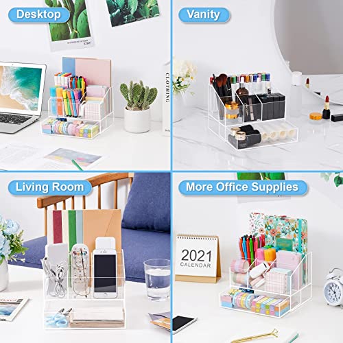 VITVITI Acrylic Desk Organizer, Clear Pencil Organizer for Desk, Multifunctional Desktop Stationary Pen Organizer, 8 Compartment Storage with Drawer, for Office/A4 Paper/Art Supply - Image 5