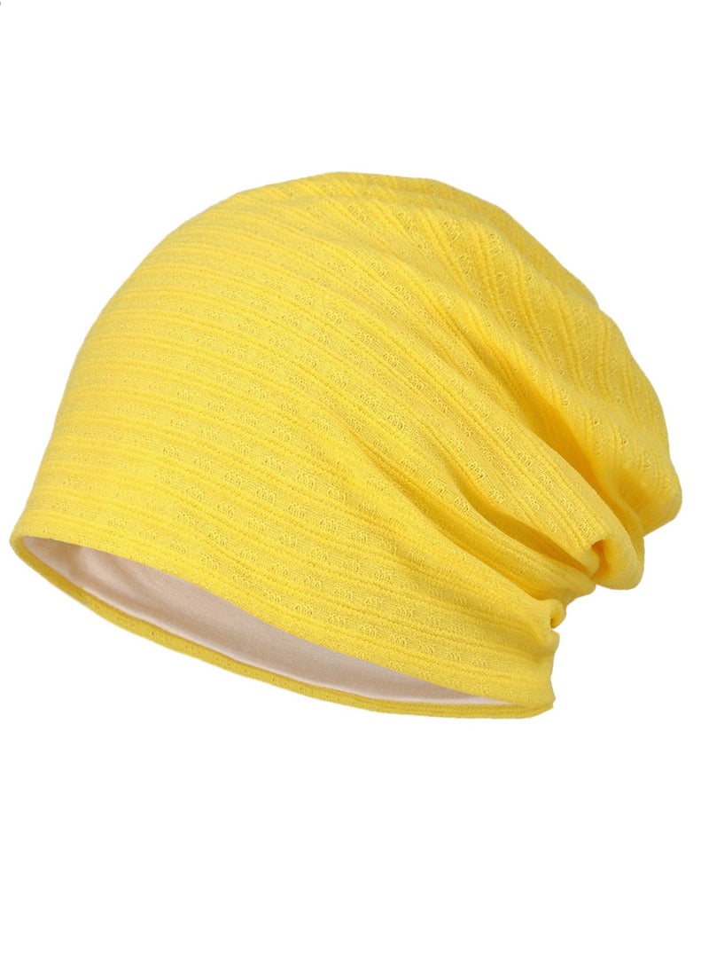 Loquat Infinity Scarf Headwear Cap Solid Color Bilayer Beanie Hat Bright Yellow 