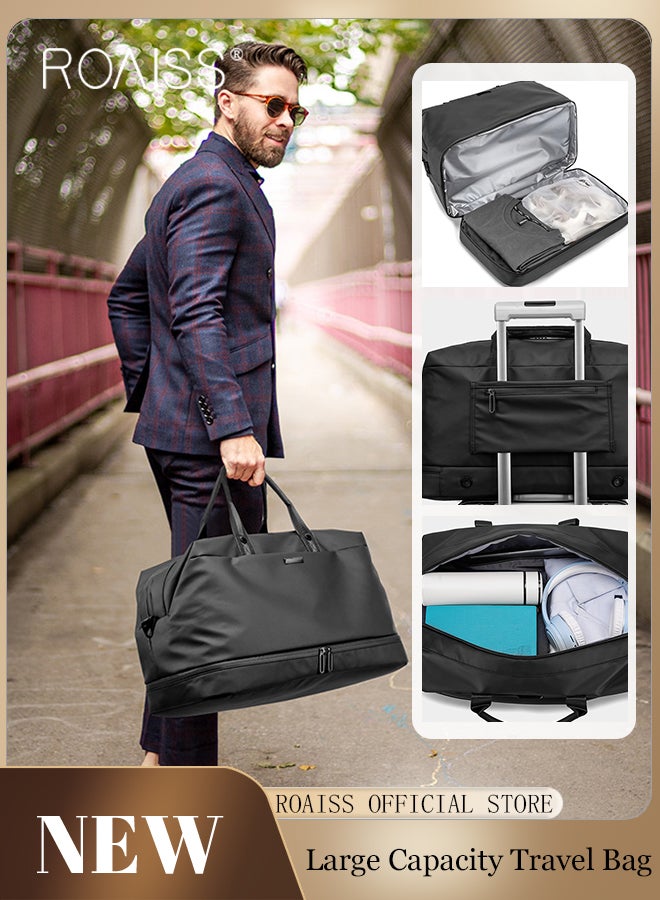 roaiss Large Capacity Luggage Crossbody Bag for Man Business Commuting Foldable Waterproof Multifunctional Fitness Sports Bag Mans Multi Compartment Design Travel Bag with Independent Shoe Compartment - Image 1
