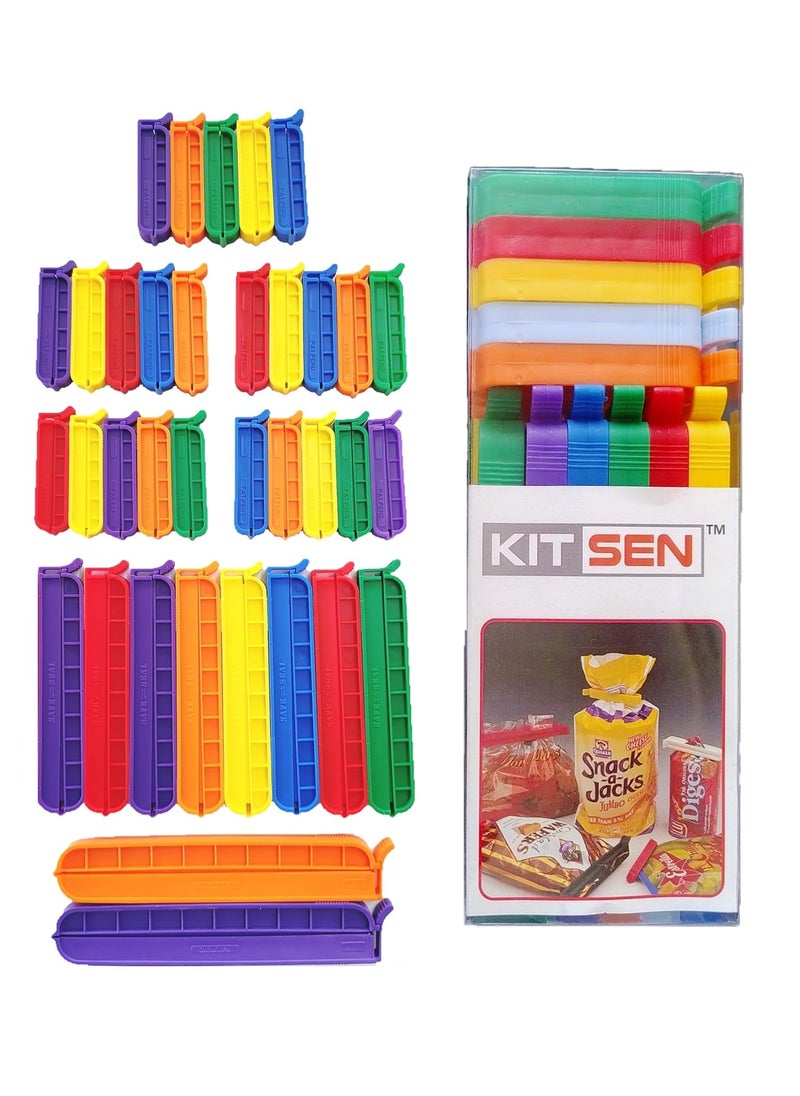 SWISH KITSEN 35 Clips 3 Different Sizes Plastic Multipurpose Airtight Seal Clips for Food Bags Snack Packets to Keep Bag Content Fresh and Intact Multi Color  - Image 1