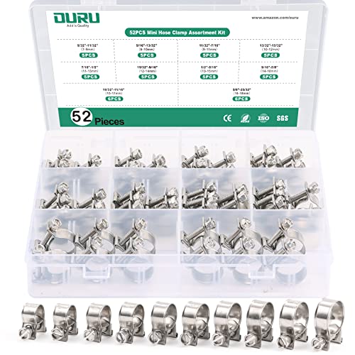 OURU 52PCS Fuel Line Clamp Assortment Kit 304 Stainless Steel,10 Sizes Adjustable 9/32"-23/32" Dia (7-18mm) Mini Fuel Injection Gas Line Hose Clamps,Pipe Clamp for Automotive,Diesel Petrol Pipe - Image 1
