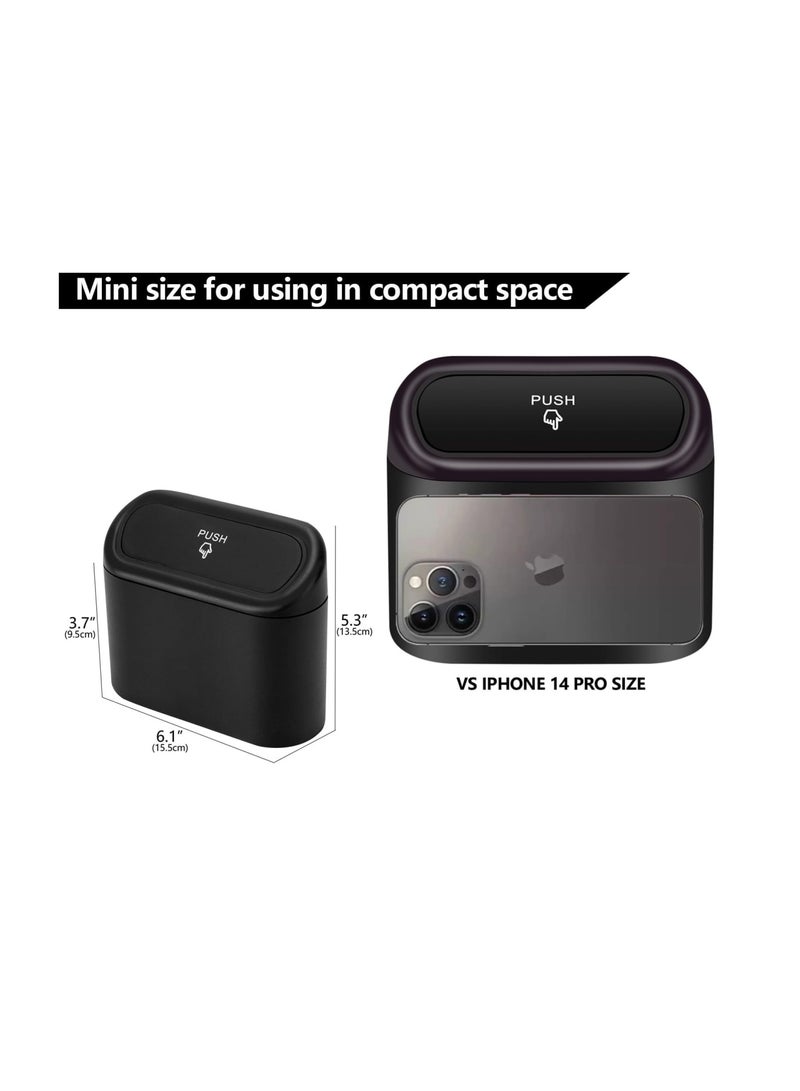Zikra Mini Car Trash Can with Lid, 2pc Small Car Trash Bin, Car for Interior, Leakproof Car Garbage Can, Dustbin Can Organizer Storage for Car, Home, Office with 2 Hooks and 30pcs Trash Bags Black BK-2 - Image 2