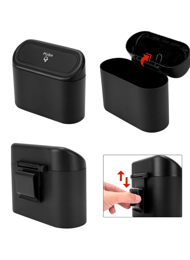 Zikra Mini Car Trash Can with Lid, 2pc Small Car Trash Bin, Car for Interior, Leakproof Car Garbage Can, Dustbin Can Organizer Storage for Car, Home, Office with 2 Hooks and 30pcs Trash Bags Black BK-2 - Image 4