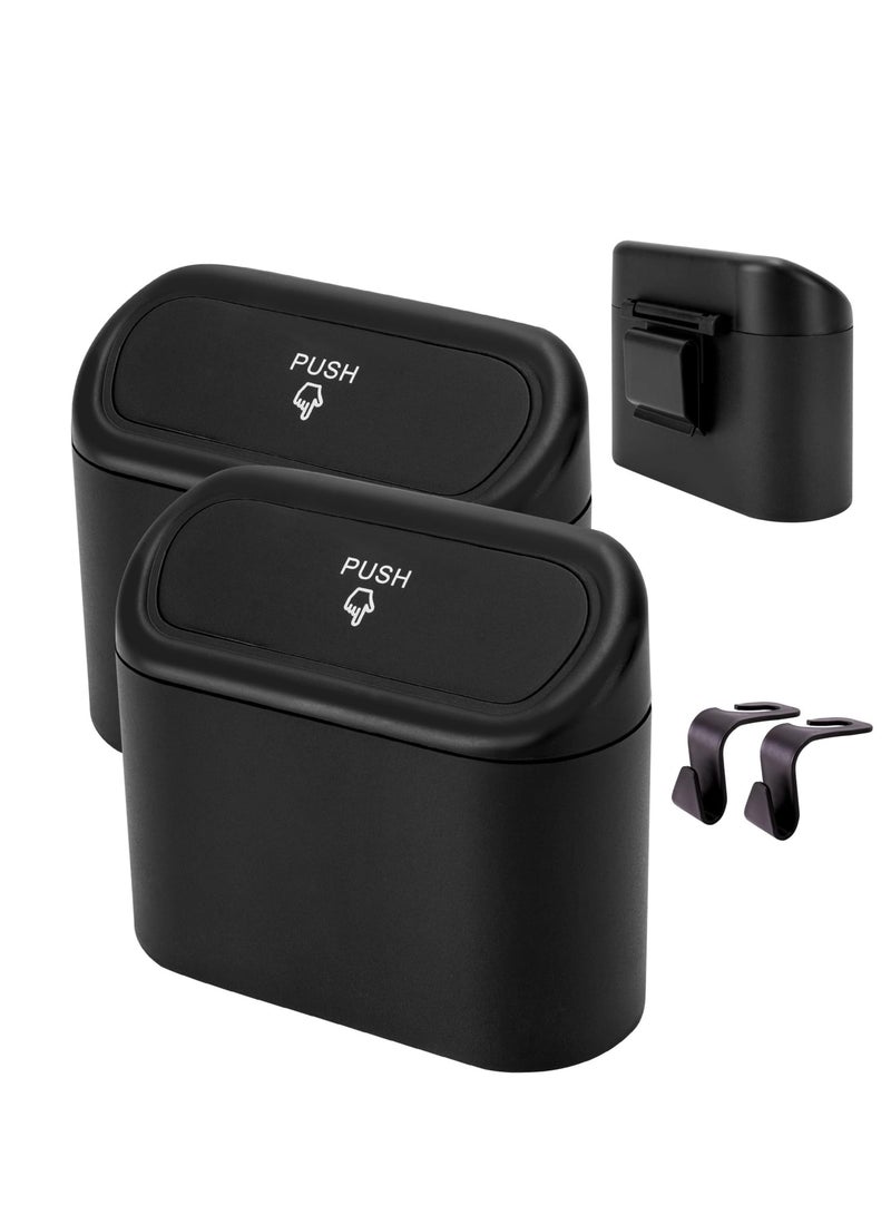 Zikra Mini Car Trash Can with Lid, 2pc Small Car Trash Bin, Car for Interior, Leakproof Car Garbage Can, Dustbin Can Organizer Storage for Car, Home, Office with 2 Hooks and 30pcs Trash Bags Black BK-2 - Image 1