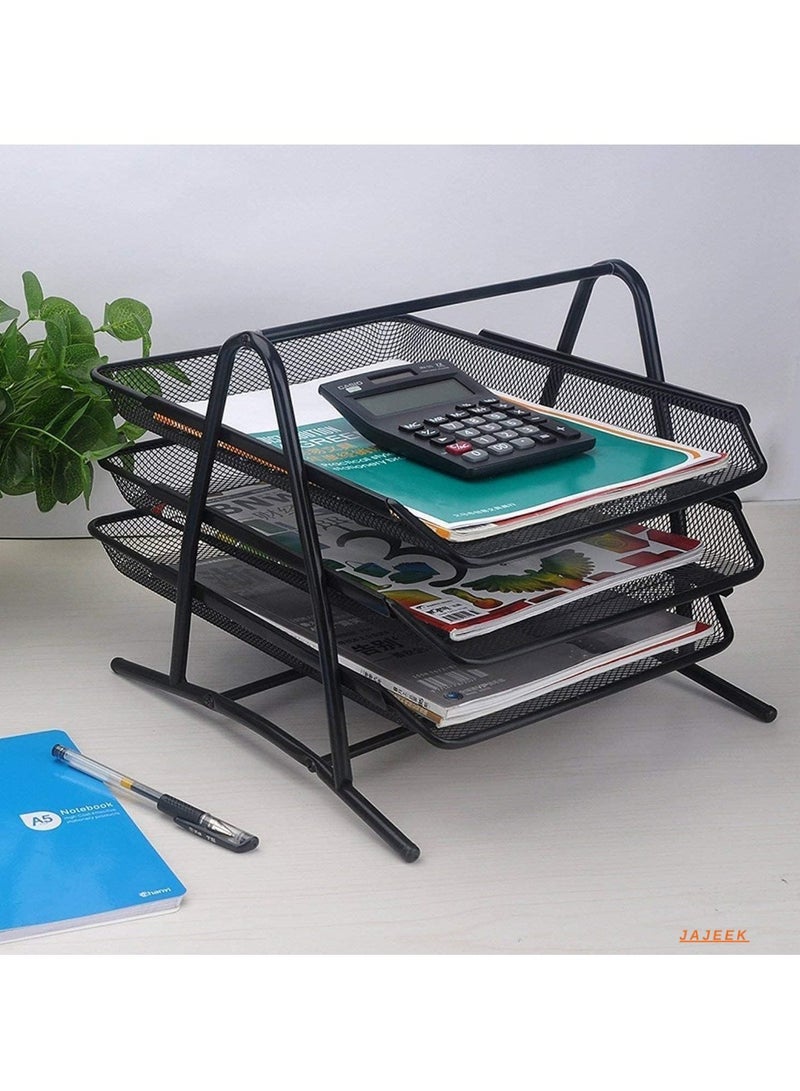 JAJEEK 3-Tier Metal Mesh File Organizer – Desk Tray for A4 Papers, Letters & Folders, Desktop Storage Solution for Office & Home Use - Image 1