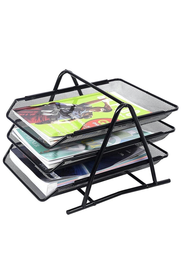 JAJEEK 3-Tier Metal Mesh File Organizer – Desk Tray for A4 Papers, Letters & Folders, Desktop Storage Solution for Office & Home Use - Image 3