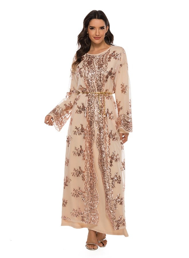 NIBEMINENT Pearl Embroidered Long Dress Champagne Color  - Image 1
