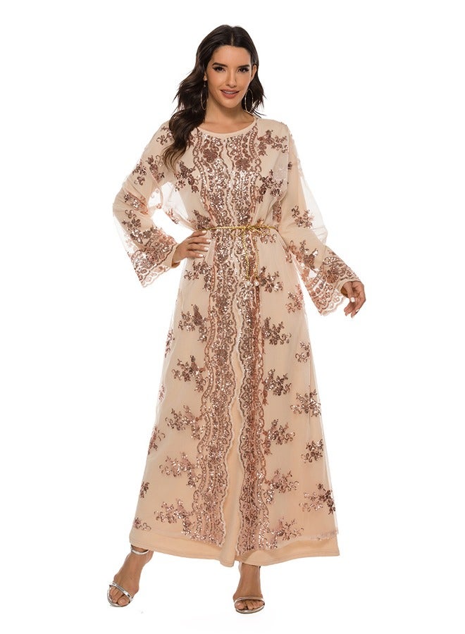 NIBEMINENT Pearl Embroidered Long Dress Champagne Color  - Image 2