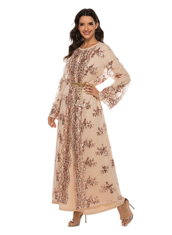 NIBEMINENT Pearl Embroidered Long Dress Champagne Color  - Image 4