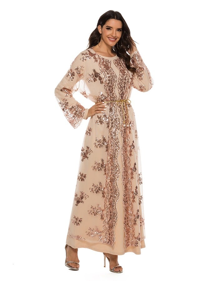 NIBEMINENT Pearl Embroidered Long Dress Champagne Color  - Image 3