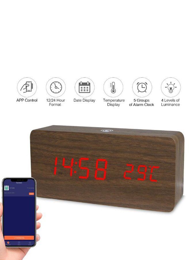 NIBEMINENT Digital LED Alarm Clock Brown/Red 243grams - Image 2