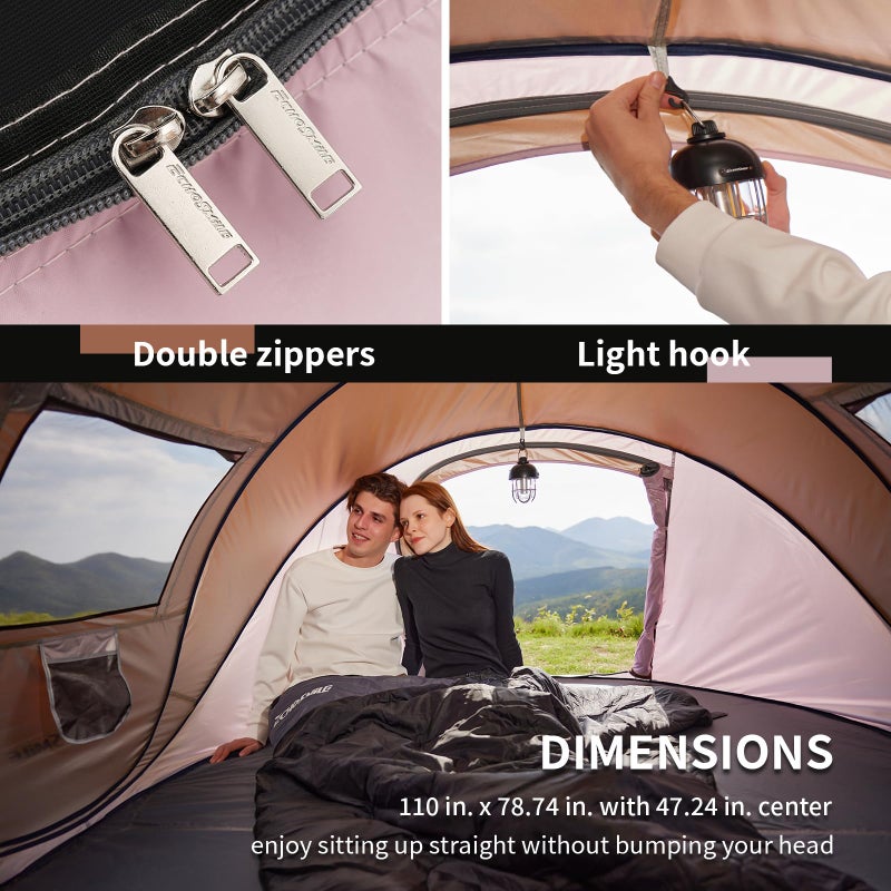 EchoSmile Instant Pop Up Camping Tent, 4 Person Easy Setup Tent, Water Resistant Dome, Portable with Carry Bag,Pink & Brown - Image 3