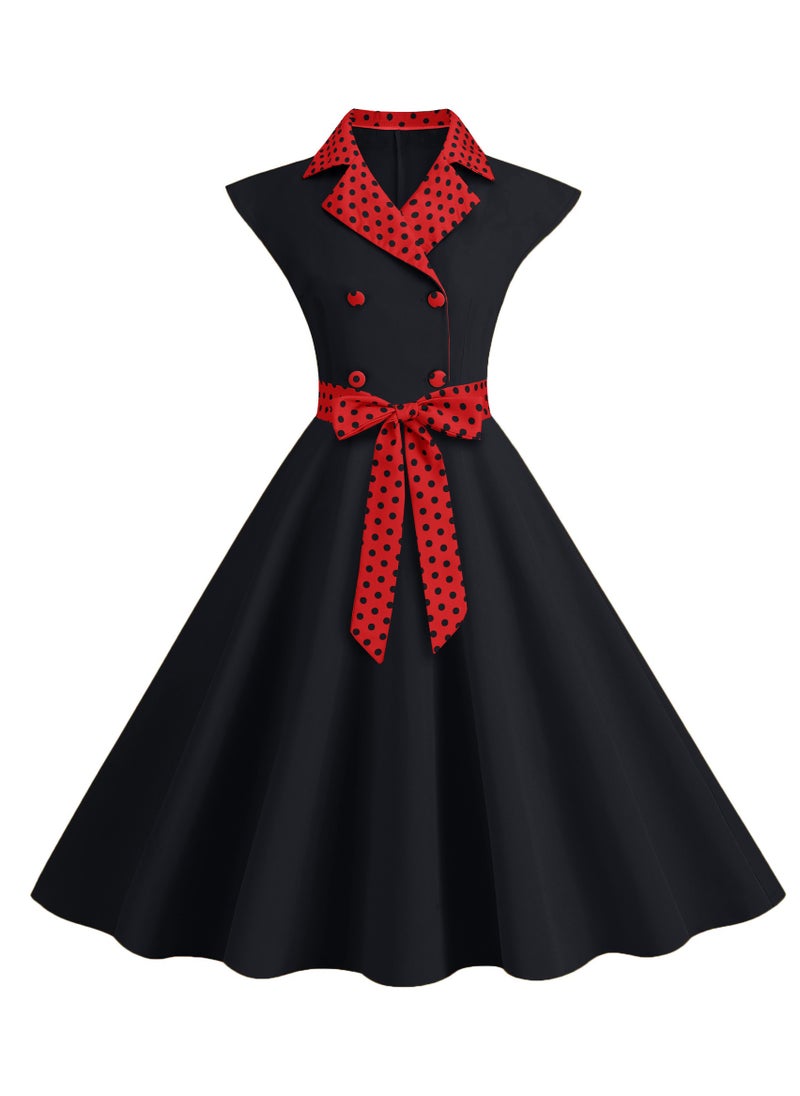 KUYING - New Standing Collar Polka Dot Splicing Double Breasted Large Swing Dress - Image 1