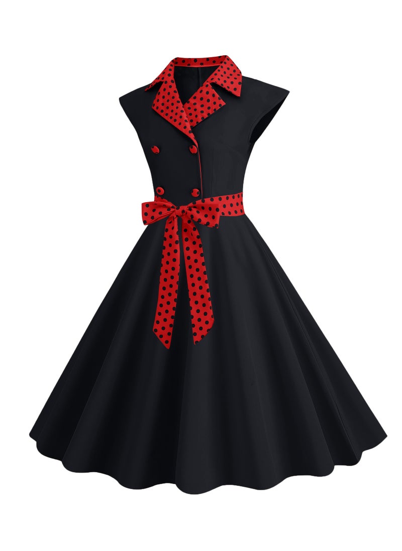 KUYING - New Standing Collar Polka Dot Splicing Double Breasted Large Swing Dress - Image 1