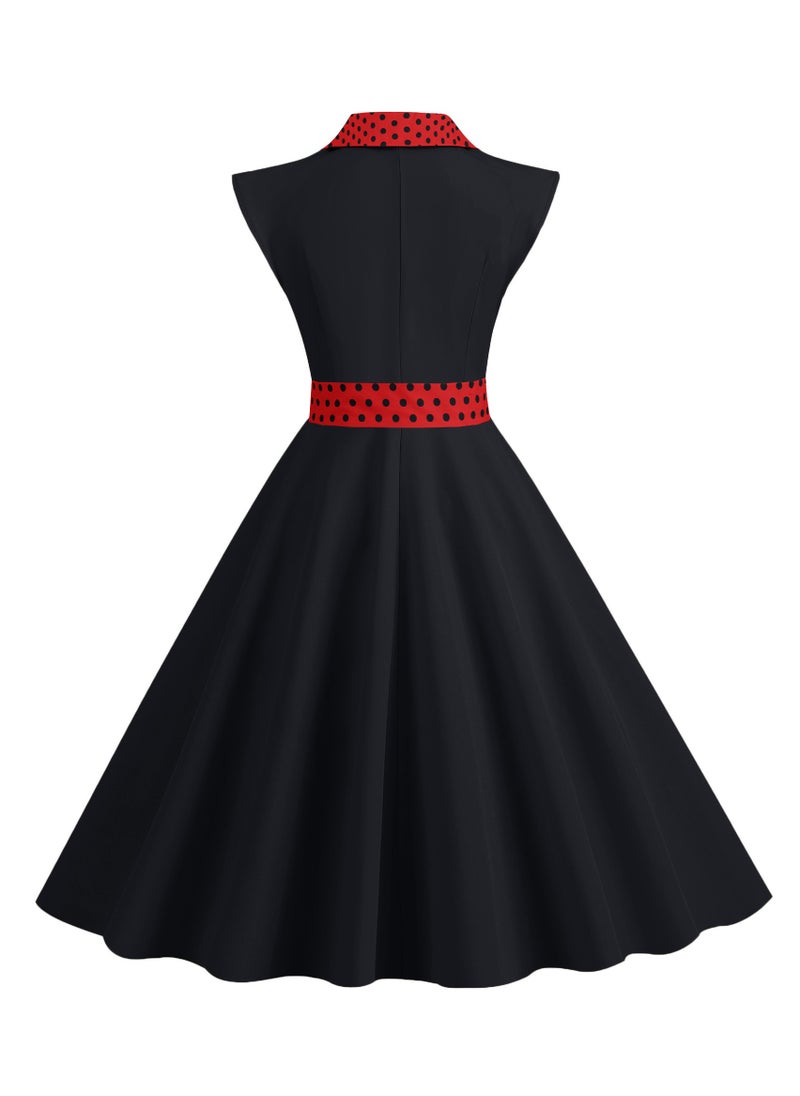 KUYING - New Standing Collar Polka Dot Splicing Double Breasted Large Swing Dress - Image 1