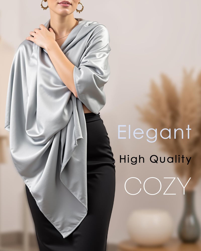 Sofier Satin Shawl Wraps for Women Evening Dresses Wedding Bridal Party Silky Scarf Formal Cover Up Bridesmaid Gifts Silver - Image 2