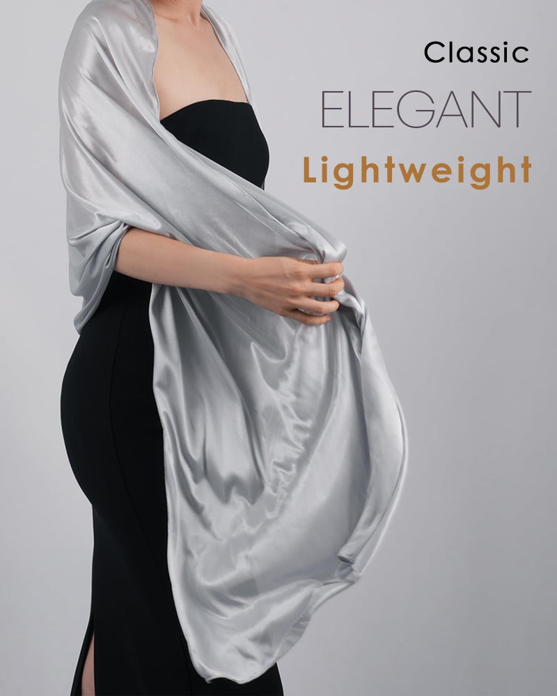 Sofier Satin Shawl Wraps for Women Evening Dresses Wedding Bridal Party Silky Scarf Formal Cover Up Bridesmaid Gifts Silver - Image 4