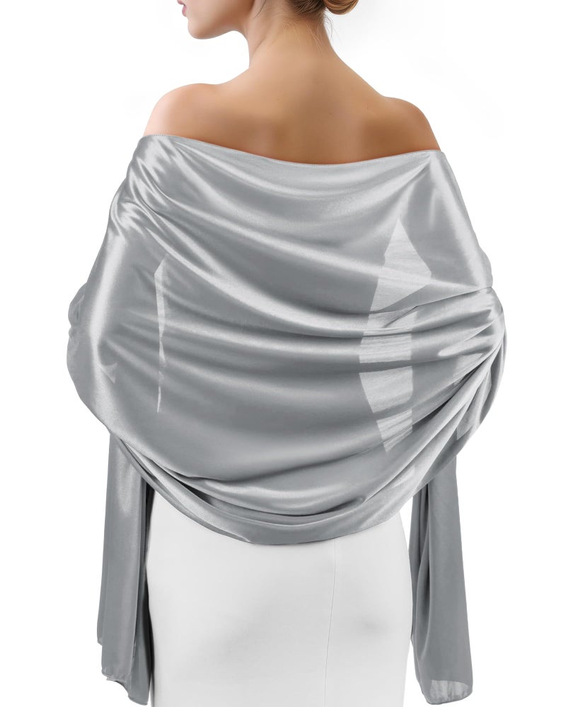 Sofier Satin Shawl Wraps for Women Evening Dresses Wedding Bridal Party Silky Scarf Formal Cover Up Bridesmaid Gifts Silver - Image 1