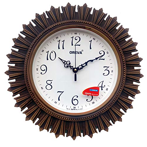 Oreva Aq 6197 Plastic Wooden Look Designer Wall Clock (32.5 X 32.5 X 4.8 Cm), Brown - Analog - Image 1
