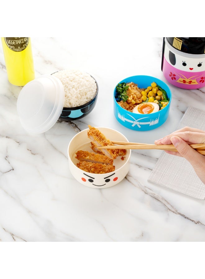 Restaurantware Bento Tek 22 Ounce Two-Tier Bento Box, 1 Durable Japanese Bento Box - Distinct Compartments, Invertible Soup Bowl, Ichiro Kokeshi Plastic Round Lunch Box, Dishwashable, Microwavable - Image 5